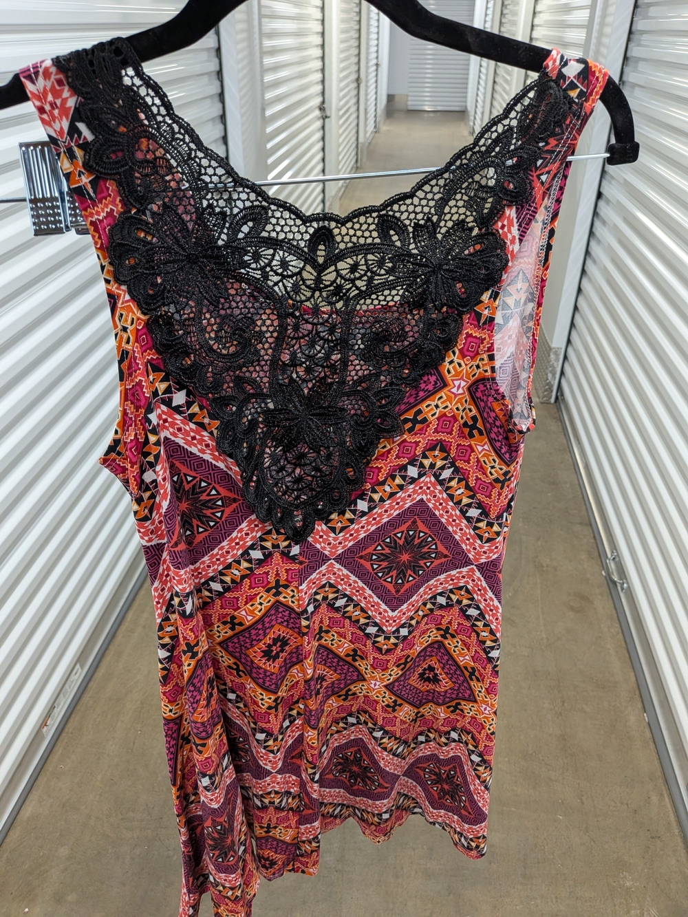 Boho Floral Lace-Trim Sleeveless Dress in Black & Multi
